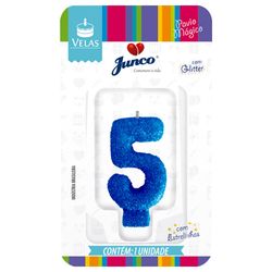 Vela Aniversário Junco Com Gliter Azul N 5