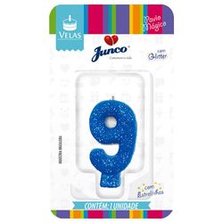 Vela Aniversário Junco Com Gliter Azul N 9