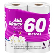 Papel Higiênico Folha Simples Mili Bianco 60m Com 4 Neutro
