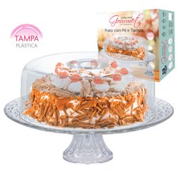 Prato Vidro Gourmet Ruvolo Com Pé e Tampa Plástica