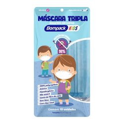 Máscara Descartável Bompack Kids Tripla Com 10