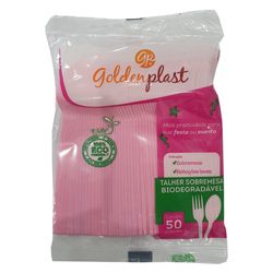 Garfo Descartável Golden Plast Rosa Com 50 Unidades