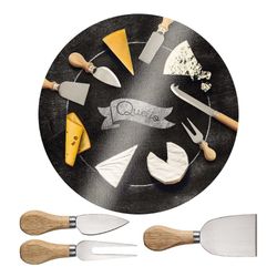 Conjunto Queijo Euro 4 Peças Tábua Vidro Blackboard