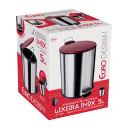 Lixeira Inox Euro 5L Com Pedal Vermelha
