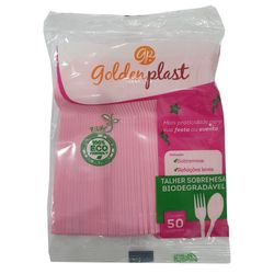 Colher Descartável Gold Plástico Rosa C/50