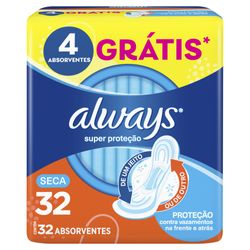 Absorvente Always Super Proteção Seca com abas 32 Unidades