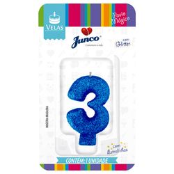 Vela Aniversário Junco Com Gliter Azul N 3