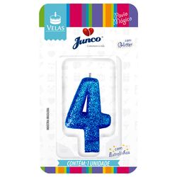 Vela Aniversário Junco Com Gliter Azul N 4
