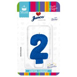 Vela Aniversário Junco Com Gliter Azul N 2