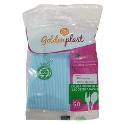 Garfo Descartável Golden Plast Azul Com 50 unidades