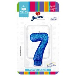 Vela Aniversário Junco Com Gliter Azul N 7
