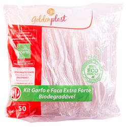 Kit Garfo-Faca Golden Plast Extra Forte Branco Com 50 Un