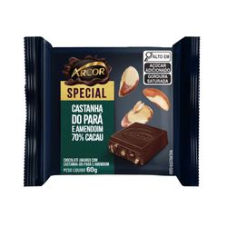 Chocolate Arcor Special 70% Cacau Castanha Pará e Amendoim 60g
