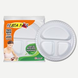 Prato Descartável Festa Fácil Raso Branco 3 Div 25cm Com 10 unidades