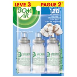 Aromatizador Bom Ar Click Spray Refil Leve 3 Pague 2 Flor de Algodão