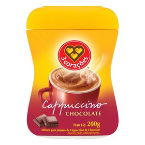 Cappuccino Solúvel Chocolate 3 Corações Pote 200g