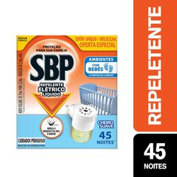 Repelente Elétrico Líquido SBP 45 Noites Cheiro Suave Novo Aparelho + Refil
