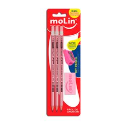 Kit Pencil Molin 3 lapís, Apontador e Borracha