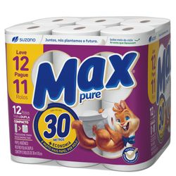 Papel higiênico folha dupla Max Pure 30m Leve 12 pague 11 rolos