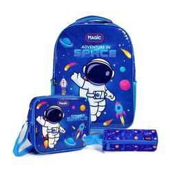 Mochila De Rodinhas Com Estojo e Lancheira Magic Space