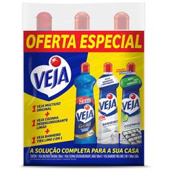 Kit Veja - 1 Limpadores Multiuso Original 500ml + 1 Limpador Cozinha Desengordurante Limão 500ml + 1 Limpador Banheiro Tira Limo 500ml
