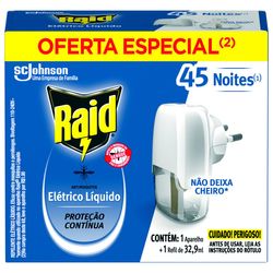 Repelente Elétrico Líquido 45 Noites Aparelho e Refil Raid