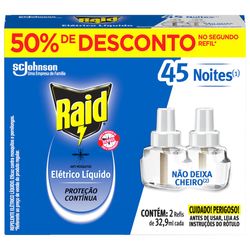 Repelente Elétrico Líquido 45 Noites Refil 2 Unidades Raid